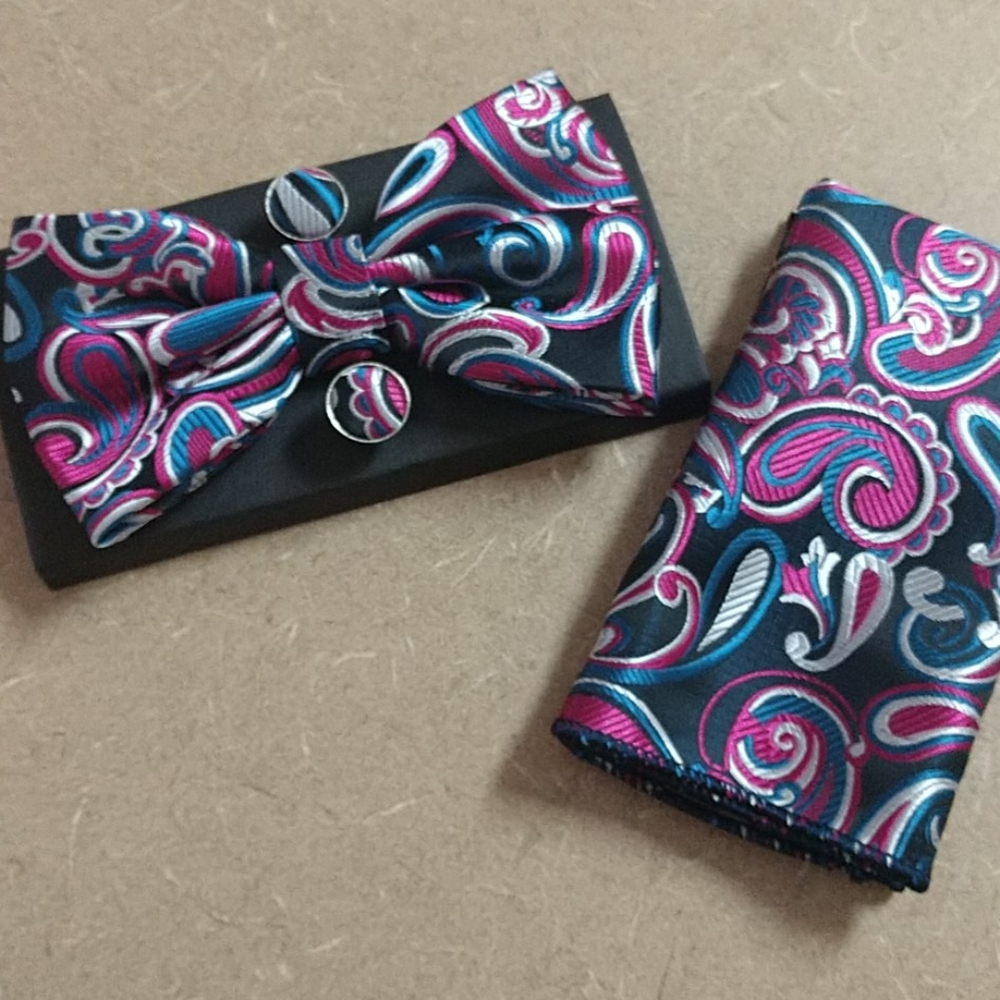 Men's Bow Tie Pocket Square and Cuff Links